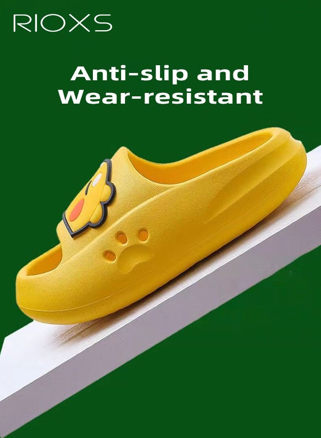 RIOXS Kids Cartoon Slippers, Lightweight EVA Platform Animal Dinosaur Slides Sandals for Toddler Boys and Girls, Non-slip Quick-Dry Slip-on Shower Slippers, Comfortable Thick Sole Open Toe Pillow Slippers, Summer Beach Pool Shoes, Suitable for Travel, Holidays, Beaches, Swimming Pools, etc. Yellow - Image 2